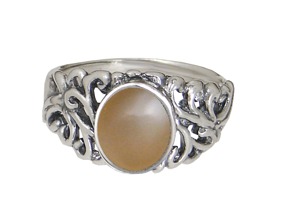 Sterling Silver Gemstone Ring With Peach Moonstone Size 5
